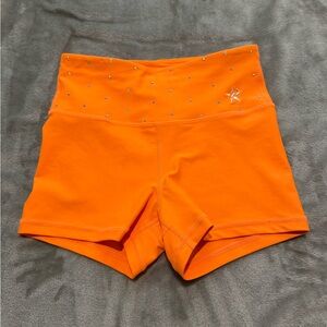 Rebel Athletic Orange Shorts with Rhinestone Detail